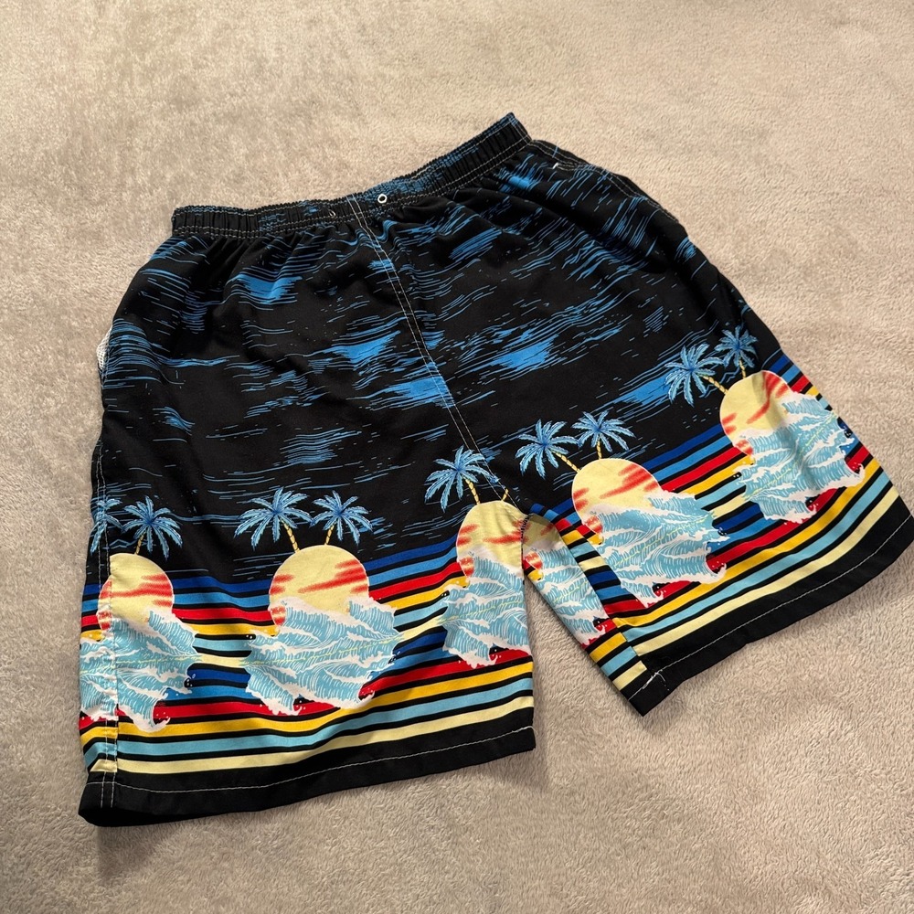 Leehanton Swim Trunks Large Graphic Beach Design Island Coastal Mesh Lined